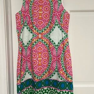 London Times Pink and Green Floral Shift Dress with Bright Accents